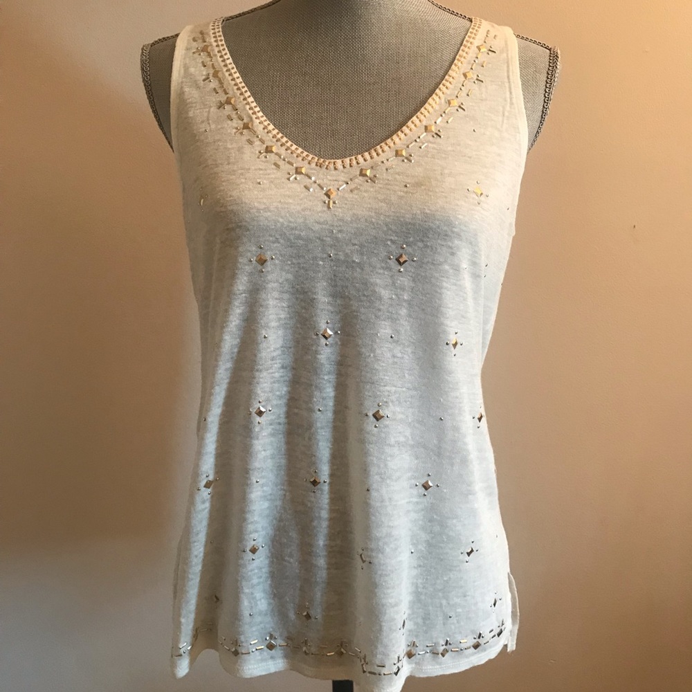 WHBM Cream Sleeveless Embellished Tank
